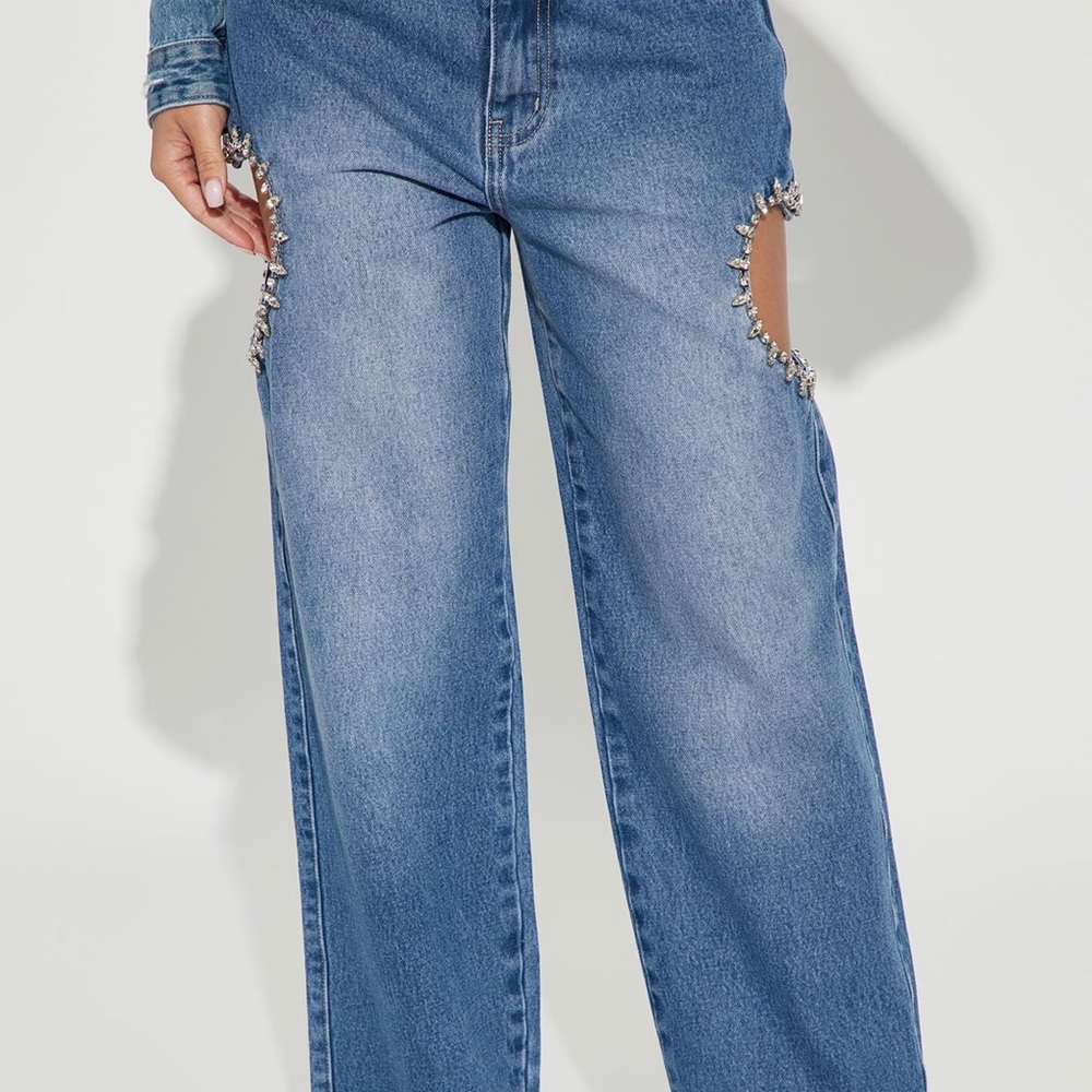 Crystal heart cut out jeans